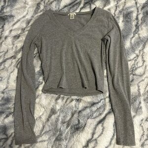 Bozzolo Charcoal V-Neck Long Sleeve Top